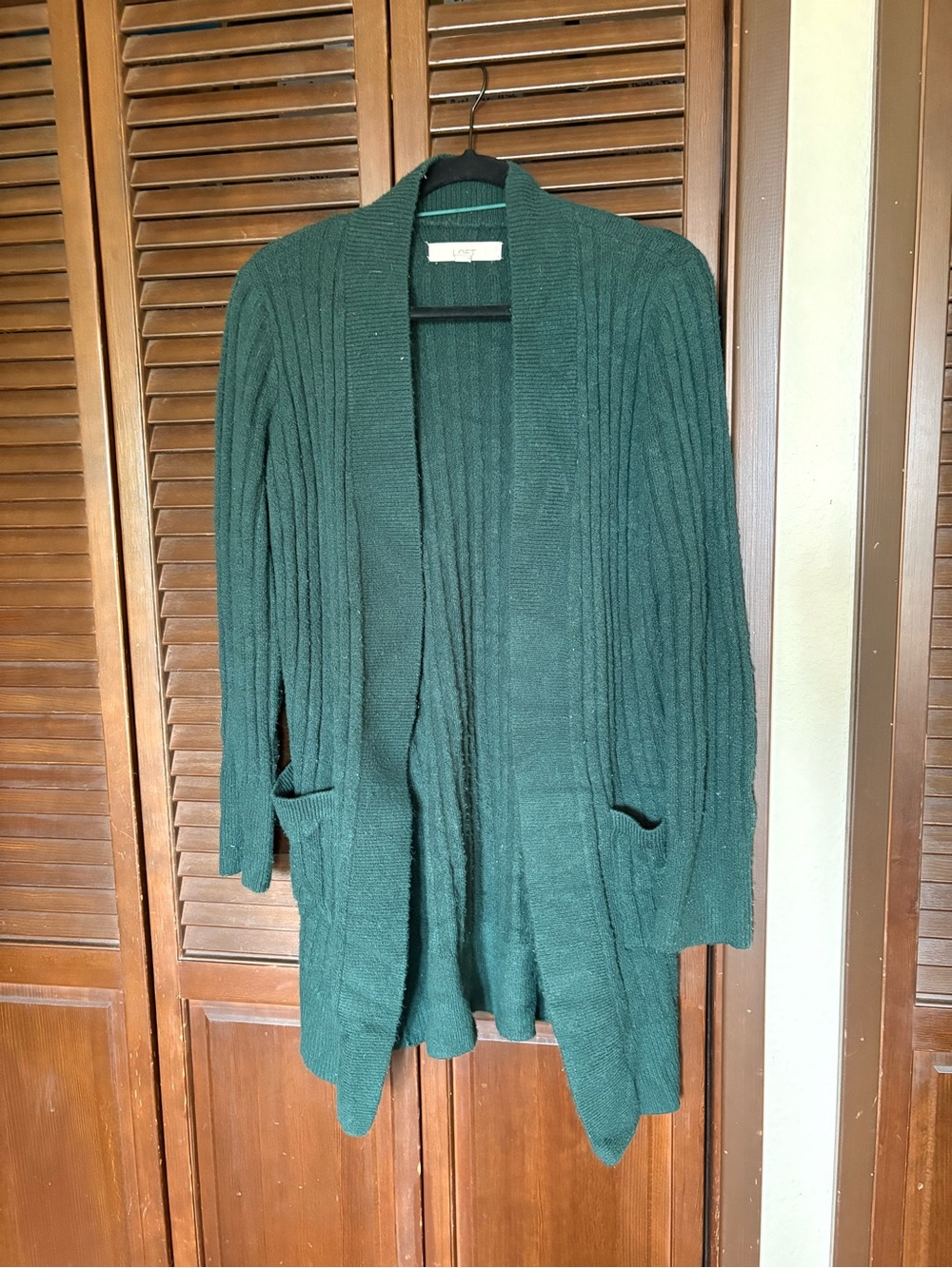 LOFT Forest Green Ribbed Open-Front Women's Cardigan